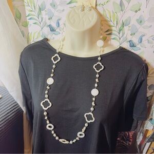 Abalone mother of pearl long clover necklace matching earrings natural 🏷️ 0233